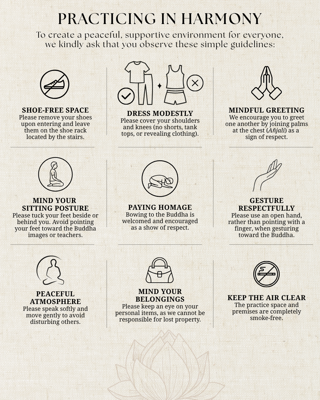 Practicing in Harmony — Wisdom Park guidelines